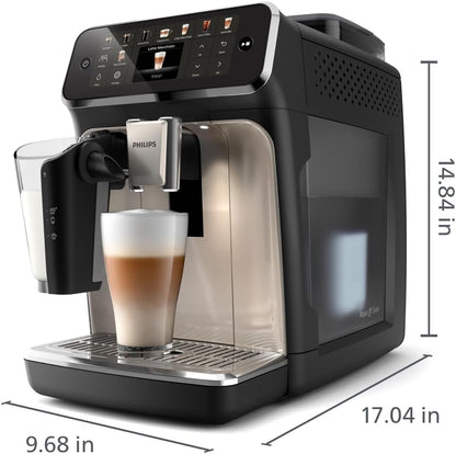 Philips Seria 5500 automatyczny ekspres do kawy – system mleczny LatteGo, 20 gorących i zimnych specjałów kawowych, 40% cichszy dzięki SilentBrew, QuickStart, czarny/szary (EP5544/50)